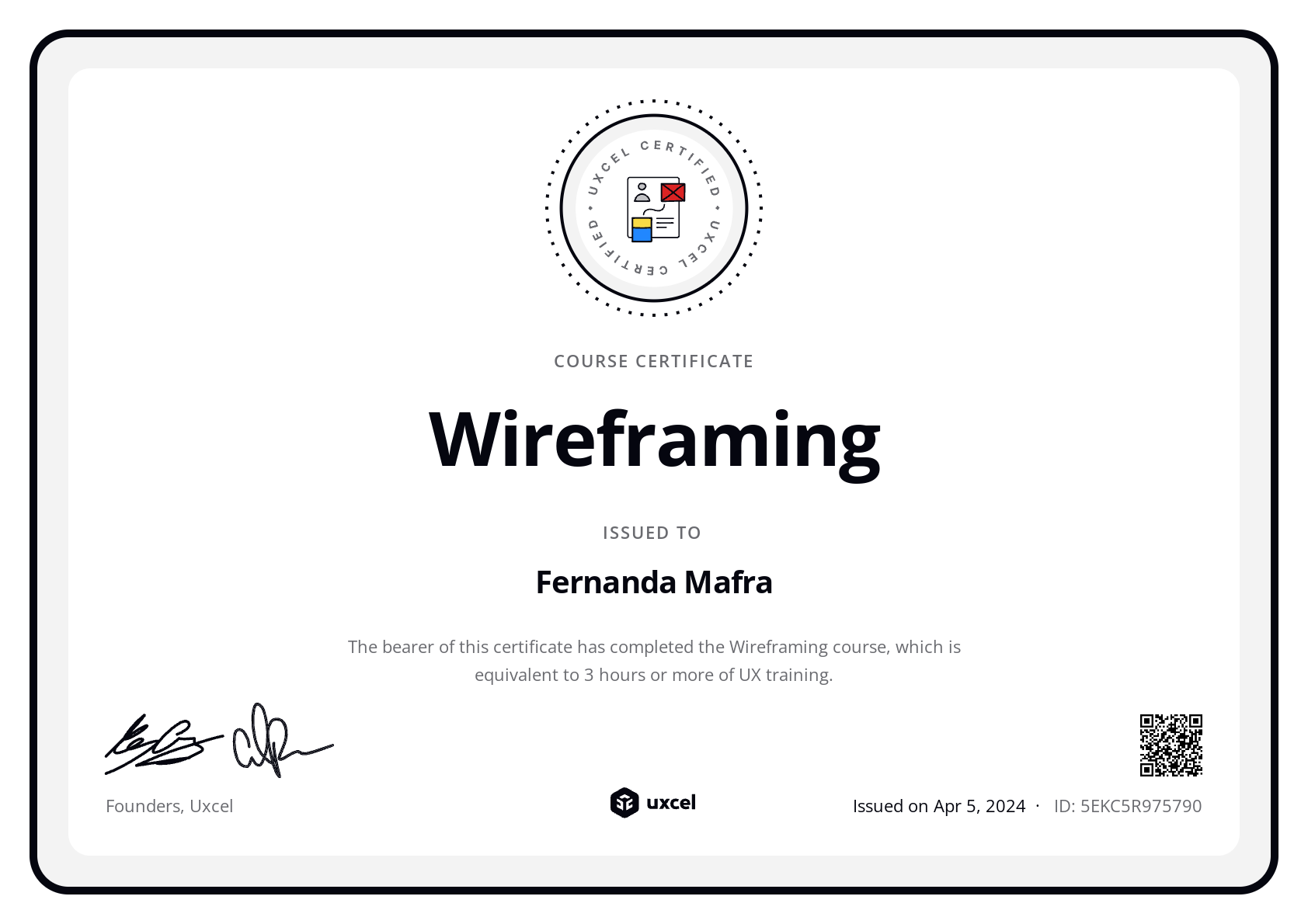 Fernanda Mafra's certificate